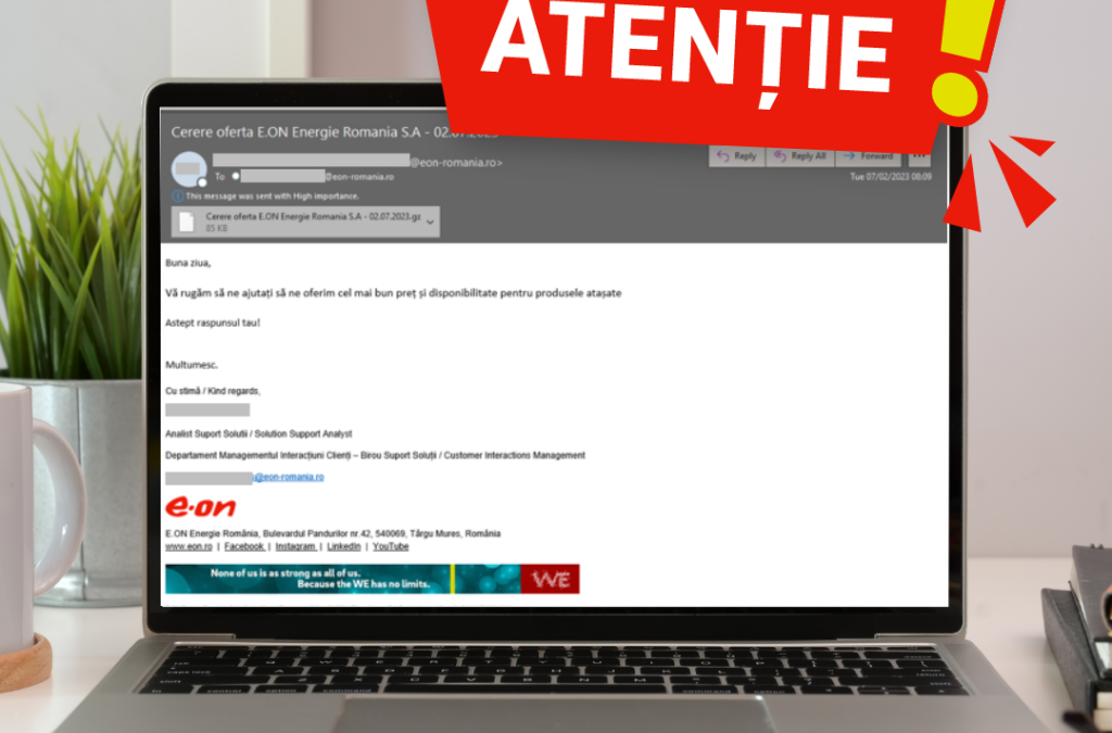 E.ON Energie România avertizează clienții asupra unor e-mailuri cu tentative de furt a informațiilor  | InvesTenergy